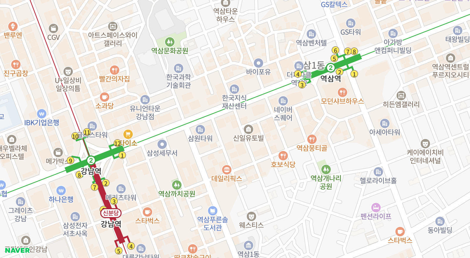 역삼동 일대 지도