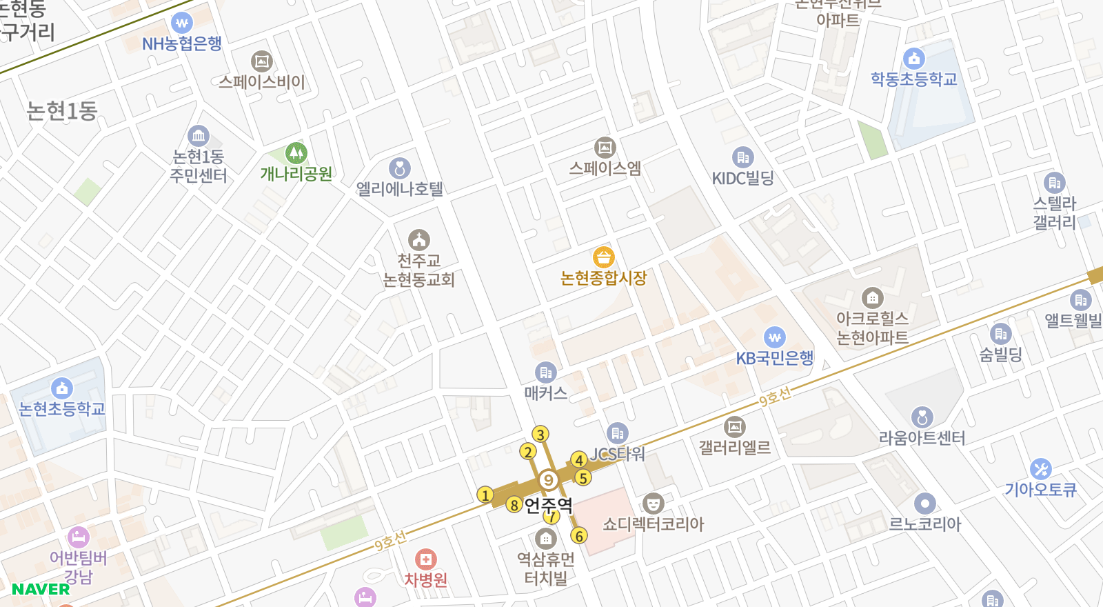 논현동 일대 지도