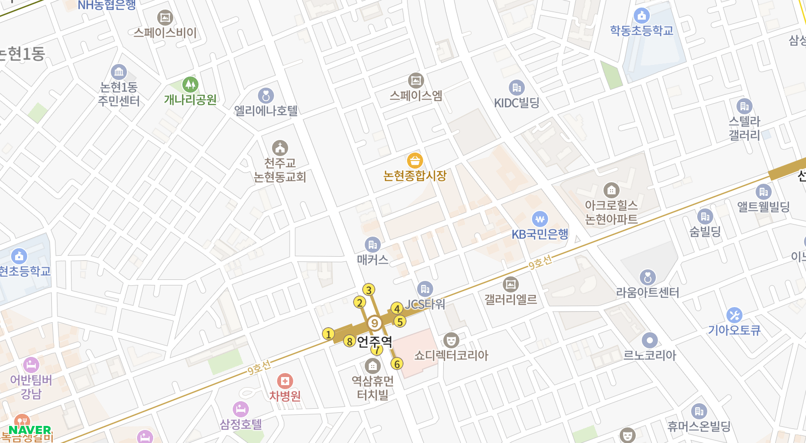 논현동 일대 지도