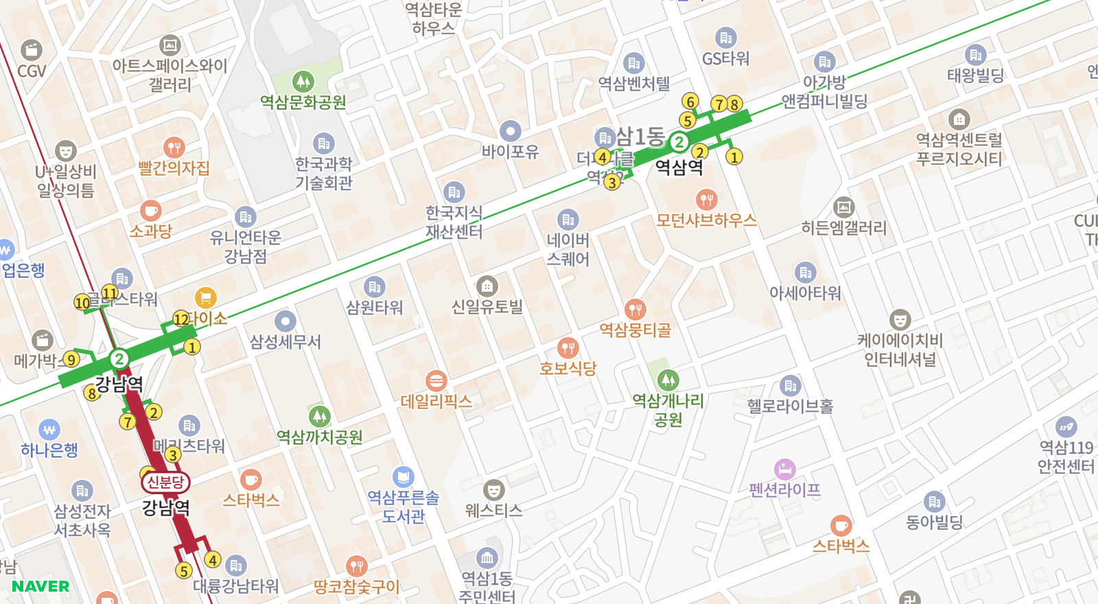 역삼동 일대 지도