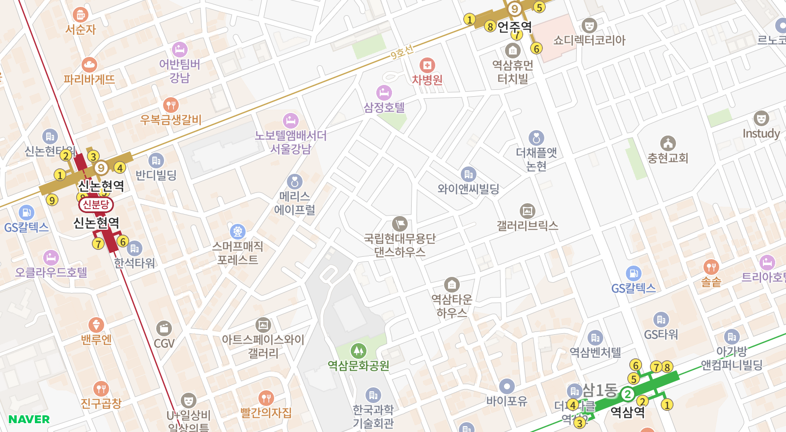 역삼동 일대 지도