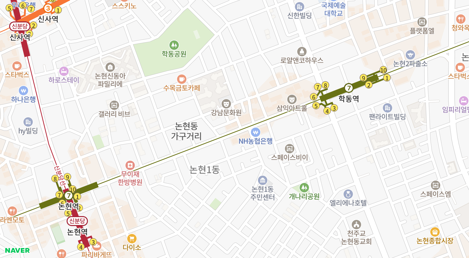 논현동 일대 지도