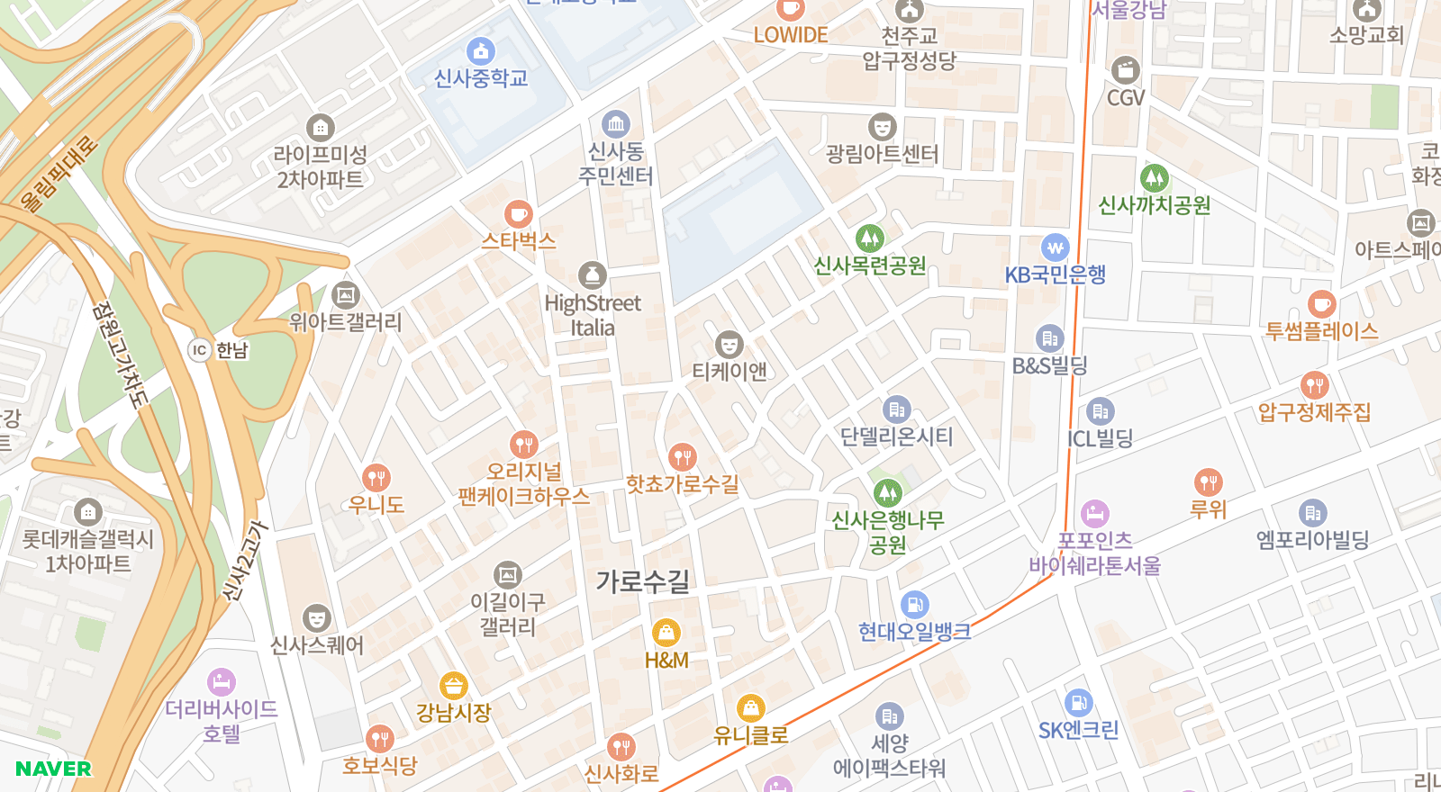 신사동 일대 지도