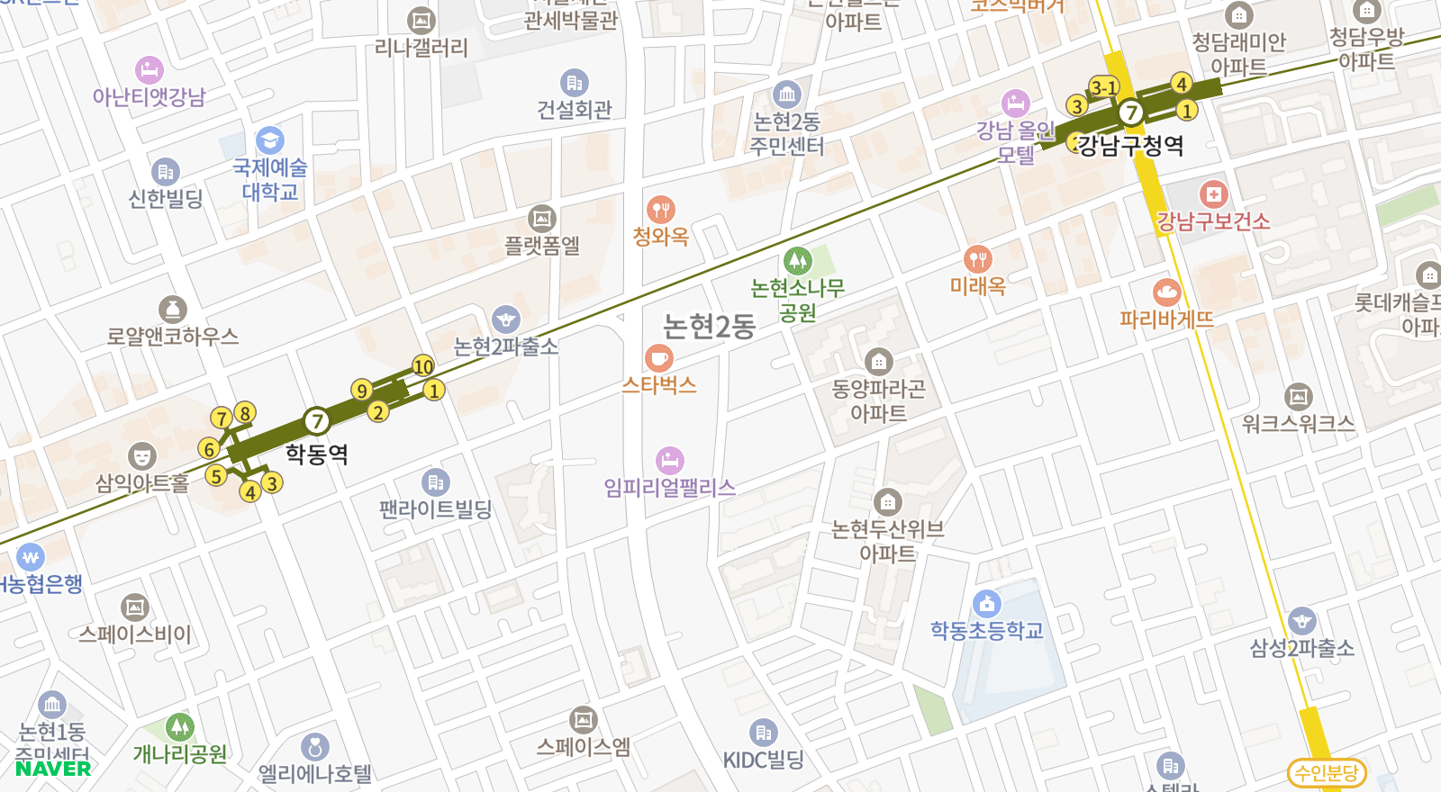 논현동 일대 지도
