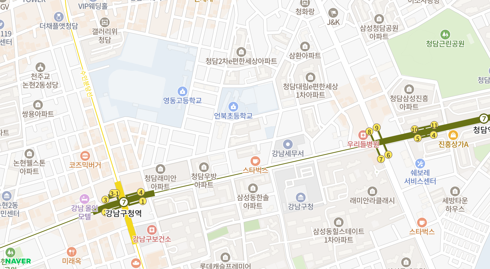 청담동 일대 지도