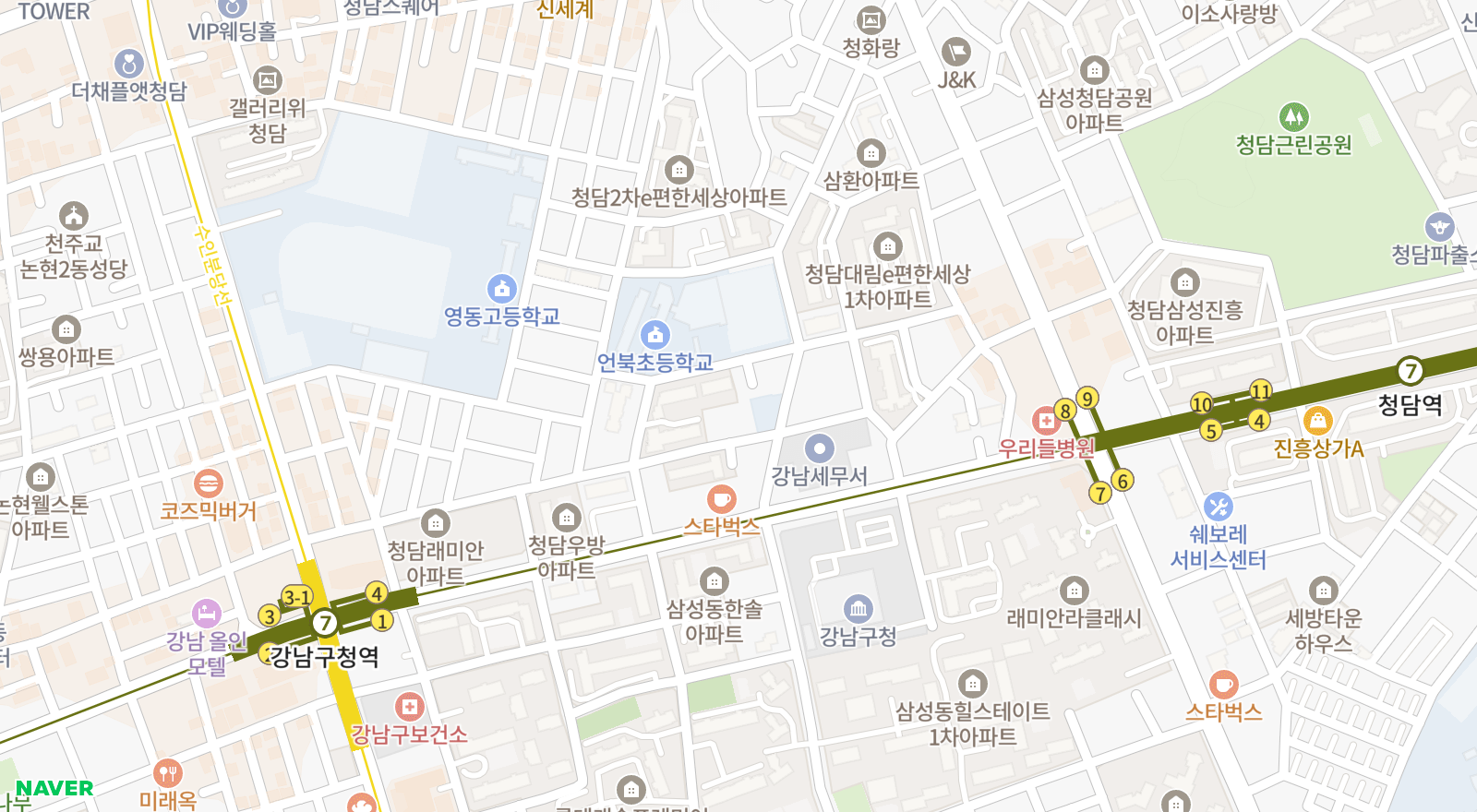 청담동 일대 지도