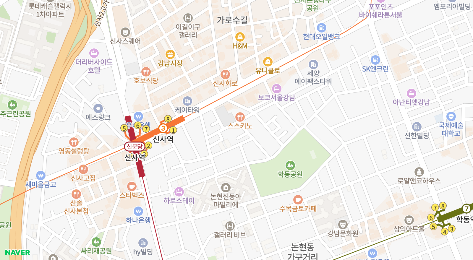 논현동 일대 지도