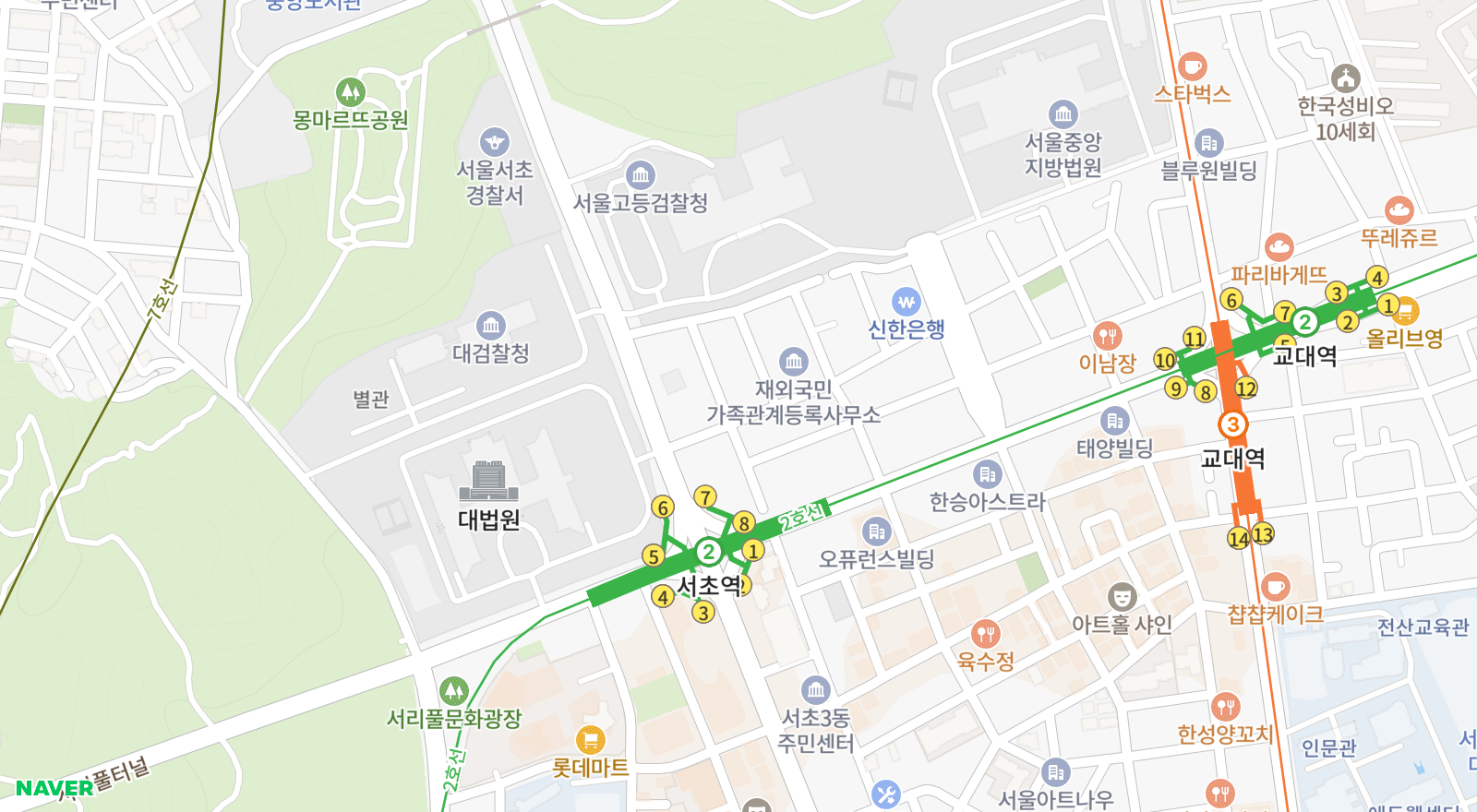 서초동 일대 지도