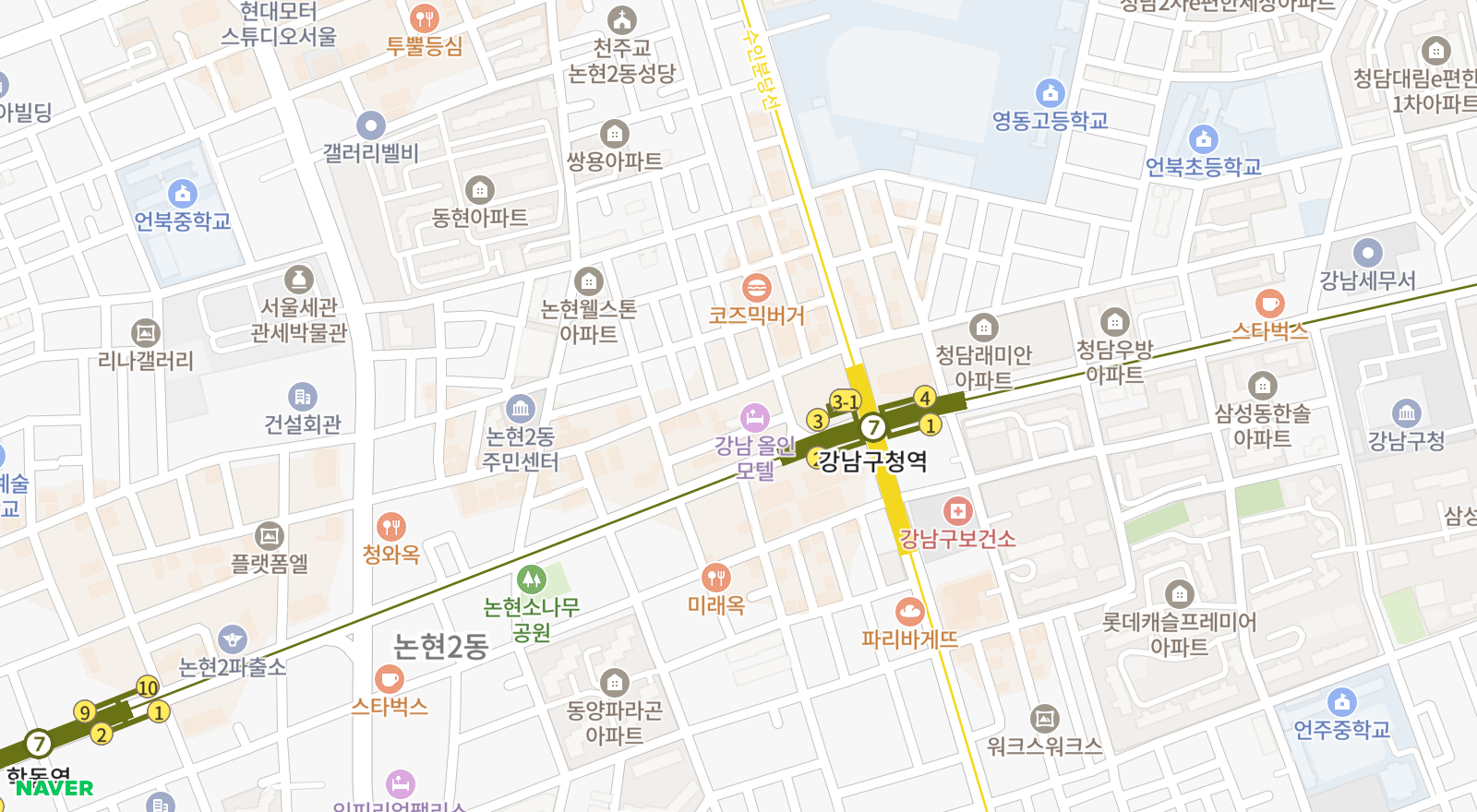 논현동 일대 지도