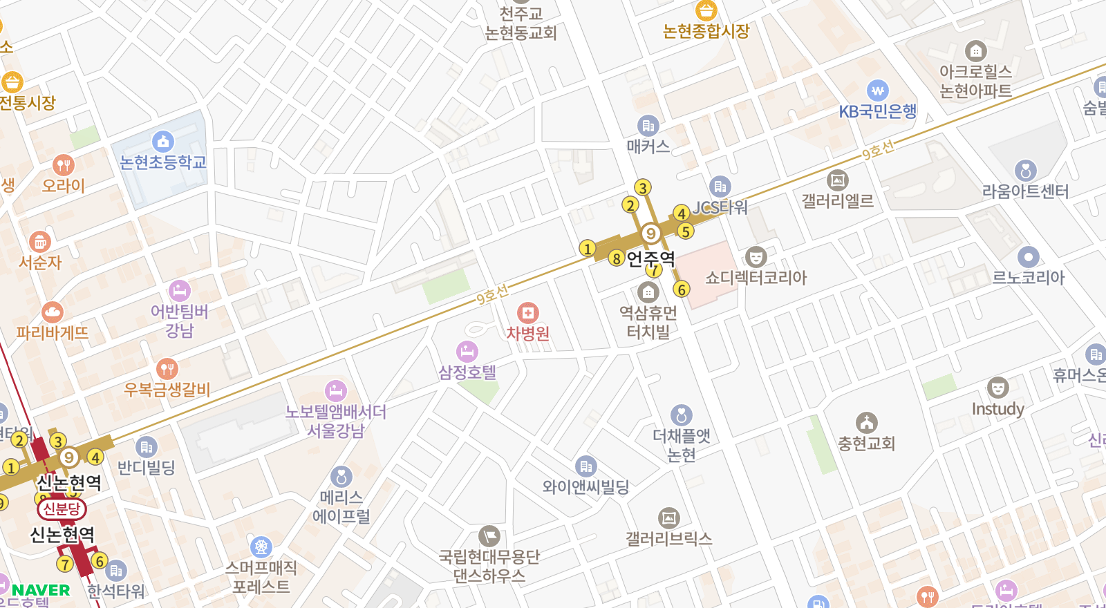 논현동 일대 지도