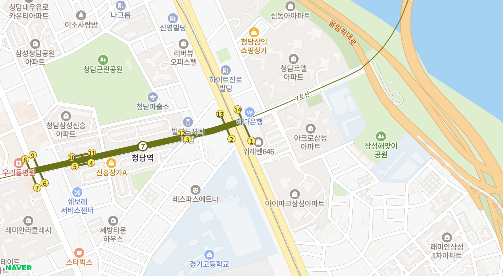 청담동 일대 지도