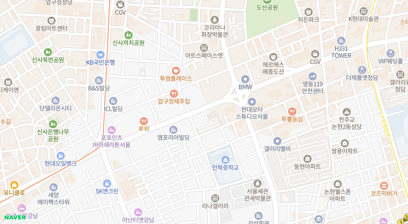 논현동 일대 지도