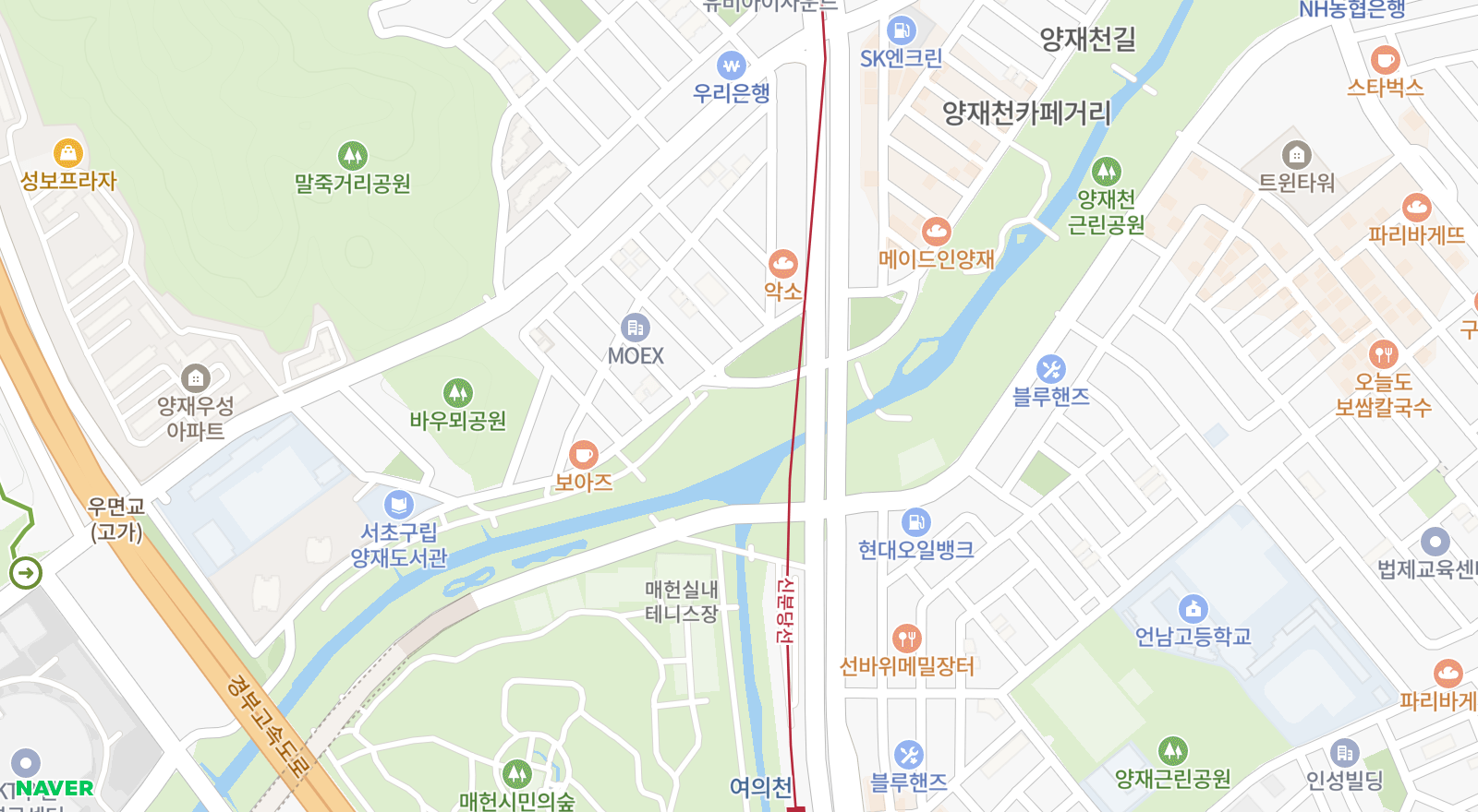 양재동 일대 지도