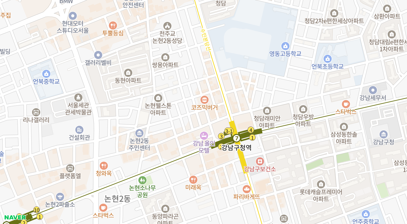 논현동 일대 지도