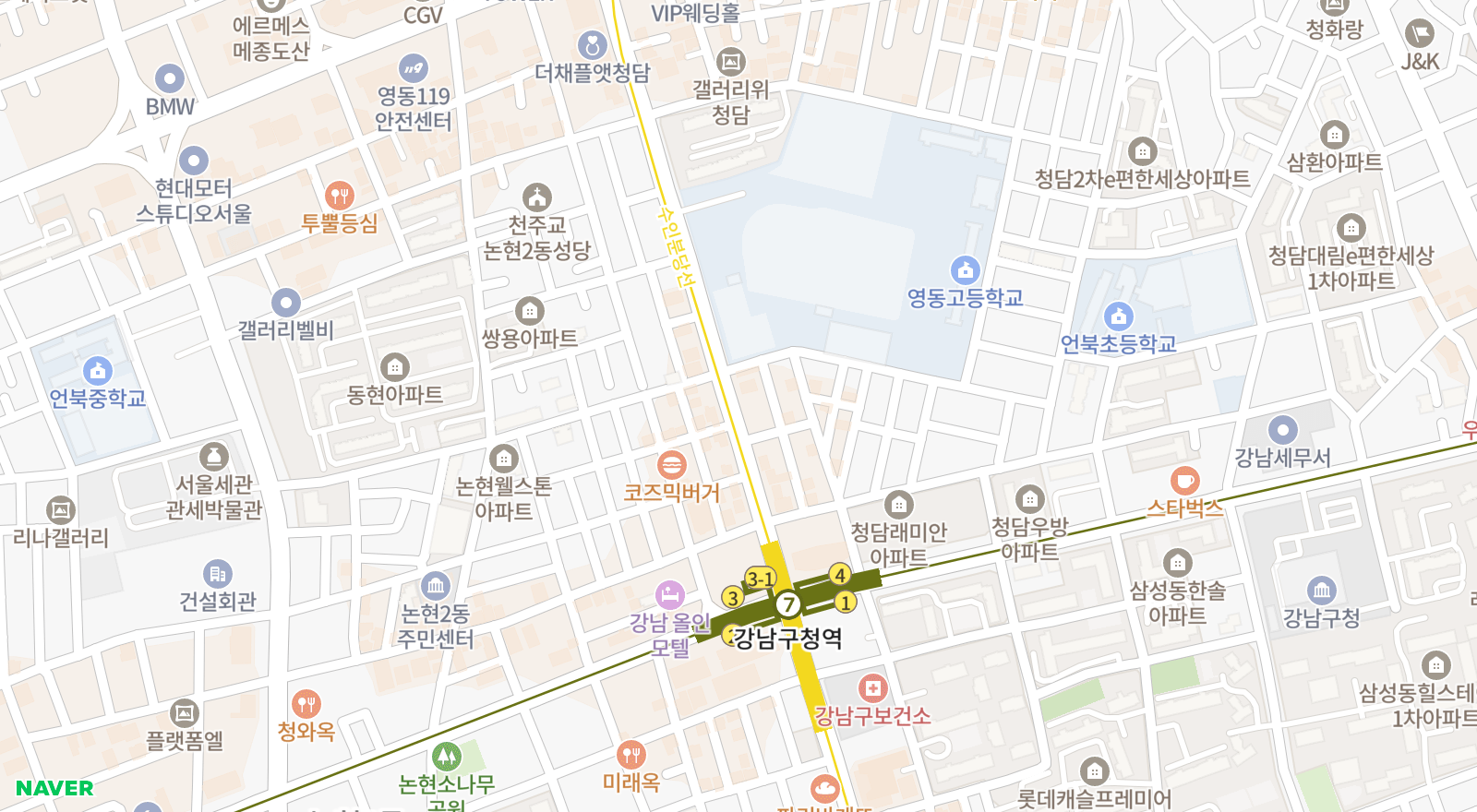 논현동 일대 지도