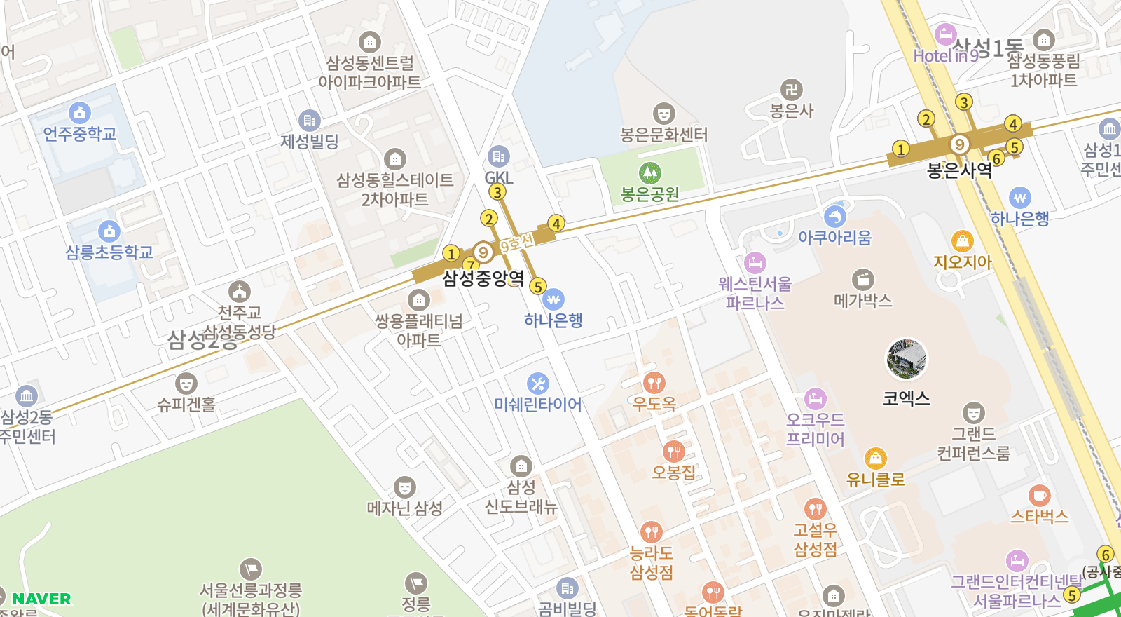 삼성동 일대 지도