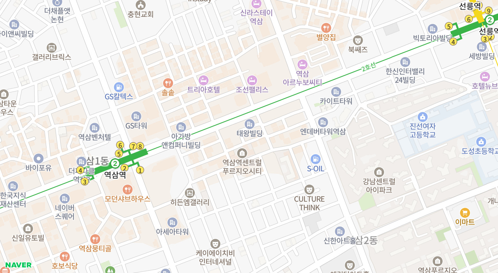 역삼동 일대 지도