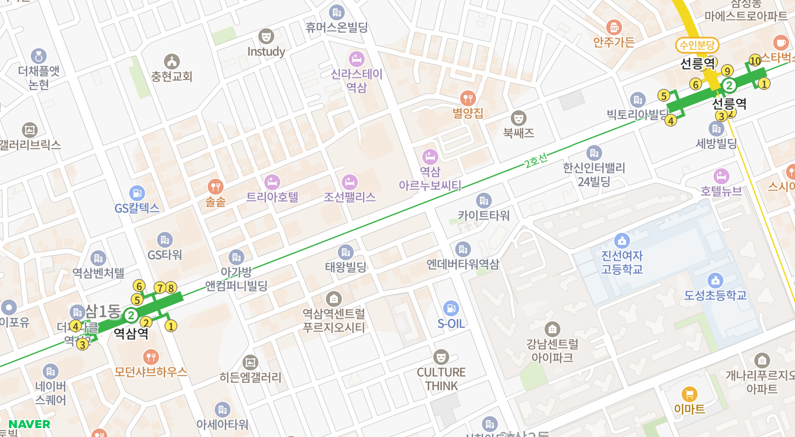 역삼동 일대 지도