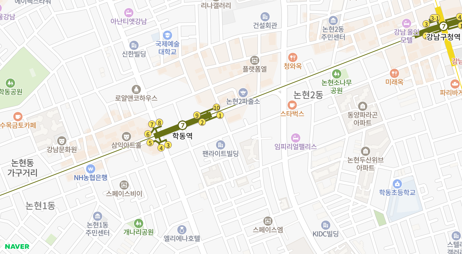 논현동 일대 지도