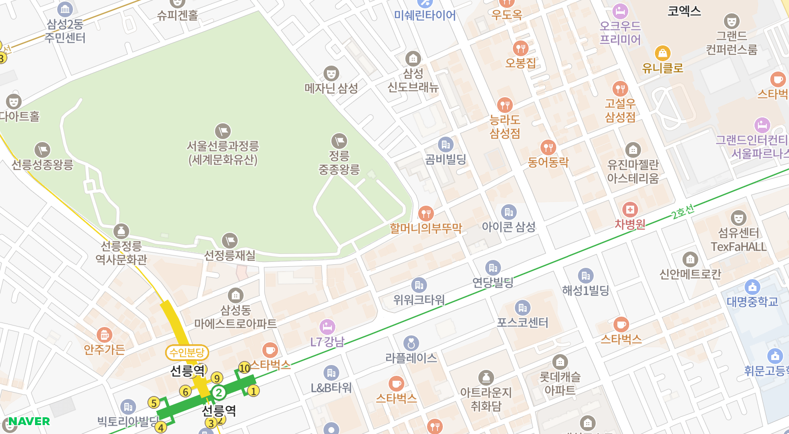 삼성동 일대 지도