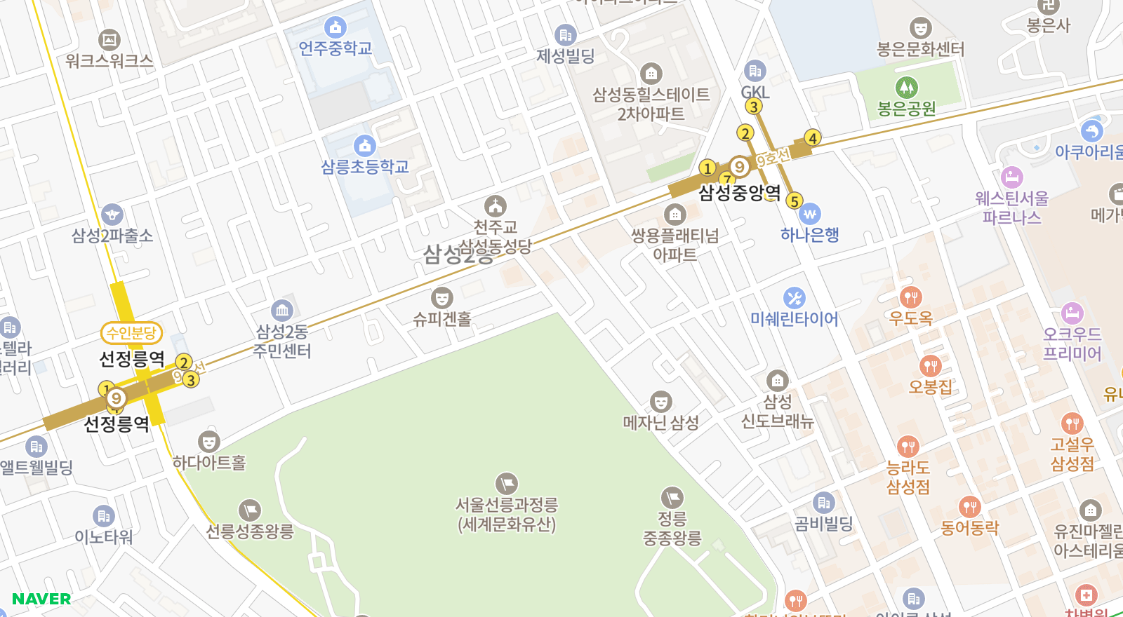 삼성동 일대 지도