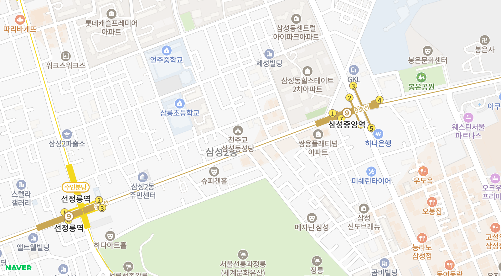 삼성동 일대 지도