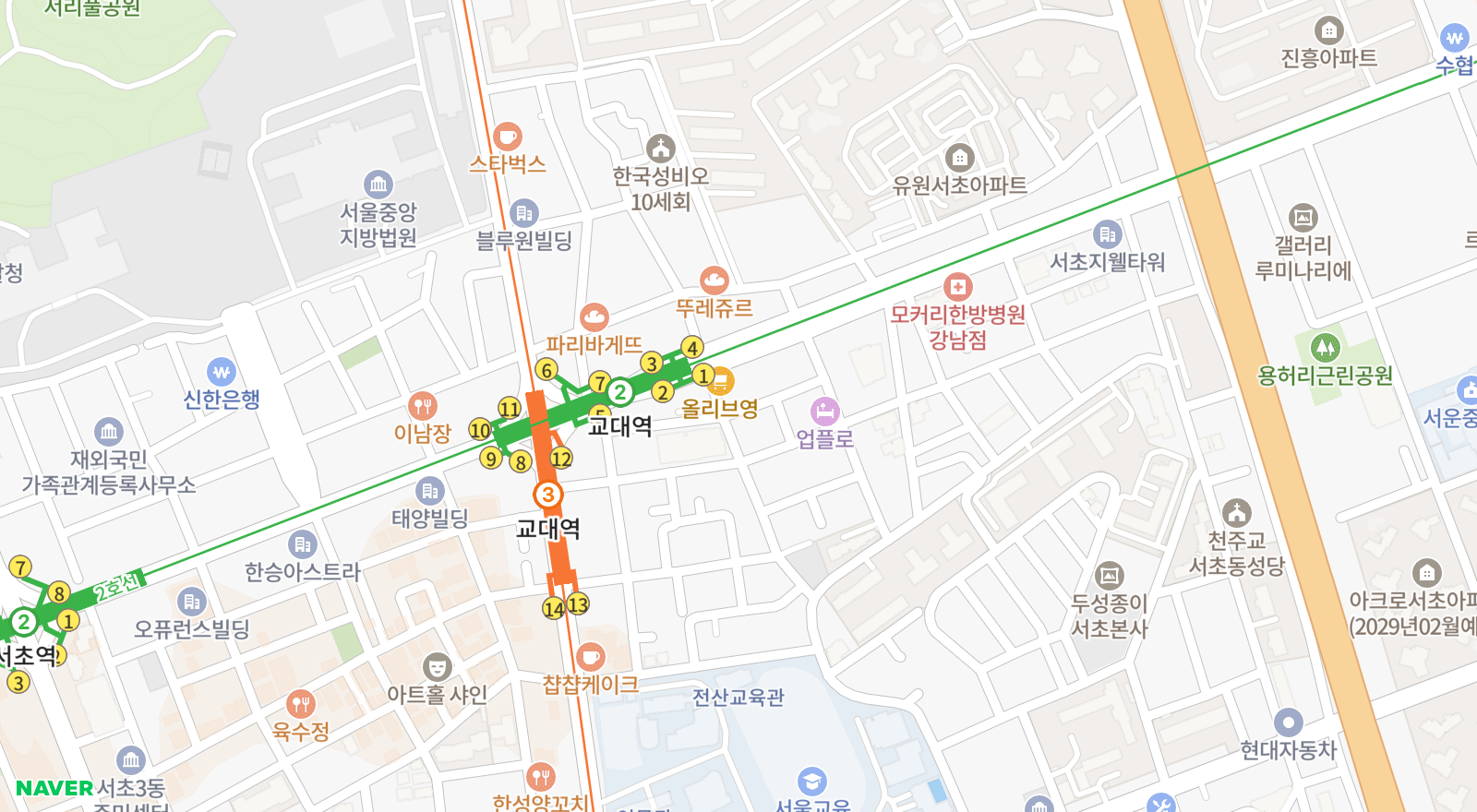 서초동 일대 지도