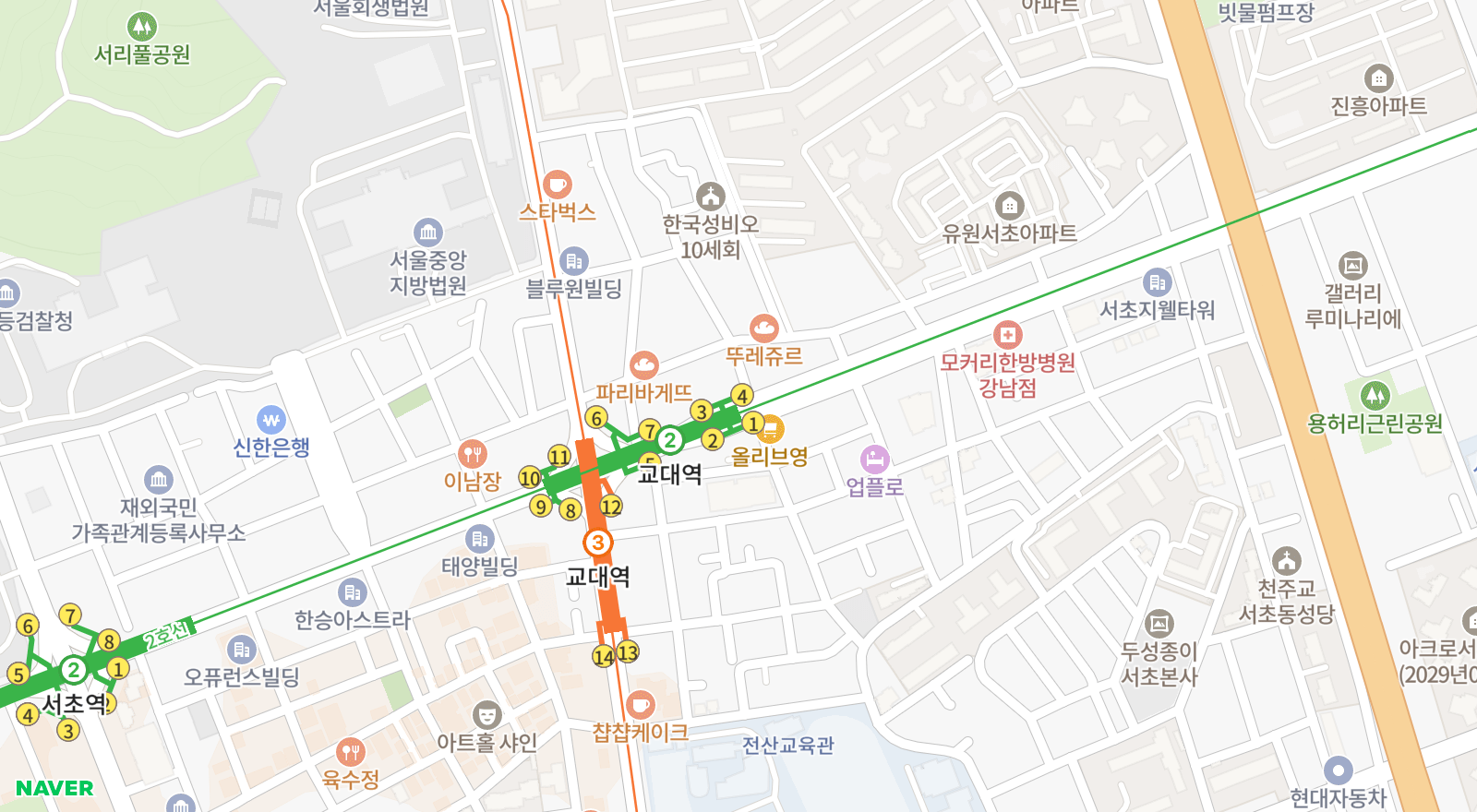 서초동 일대 지도