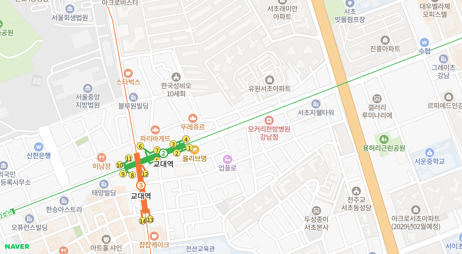 서초동 일대 지도
