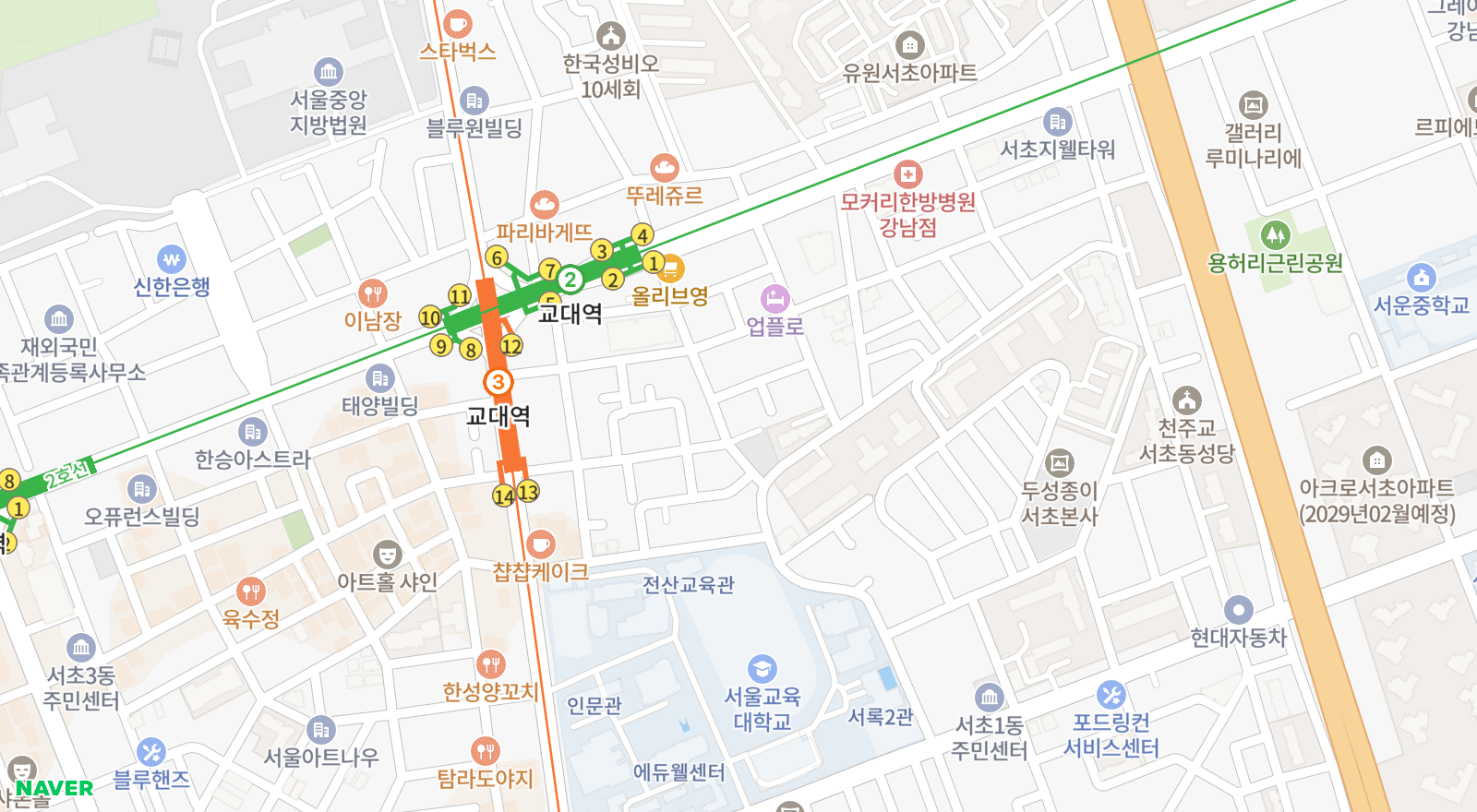 서초동 일대 지도