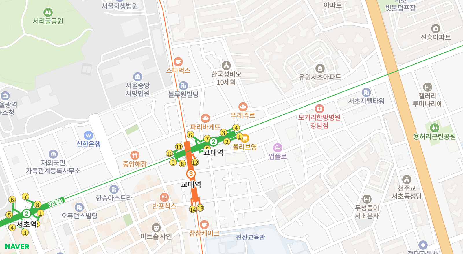 서초동 일대 지도