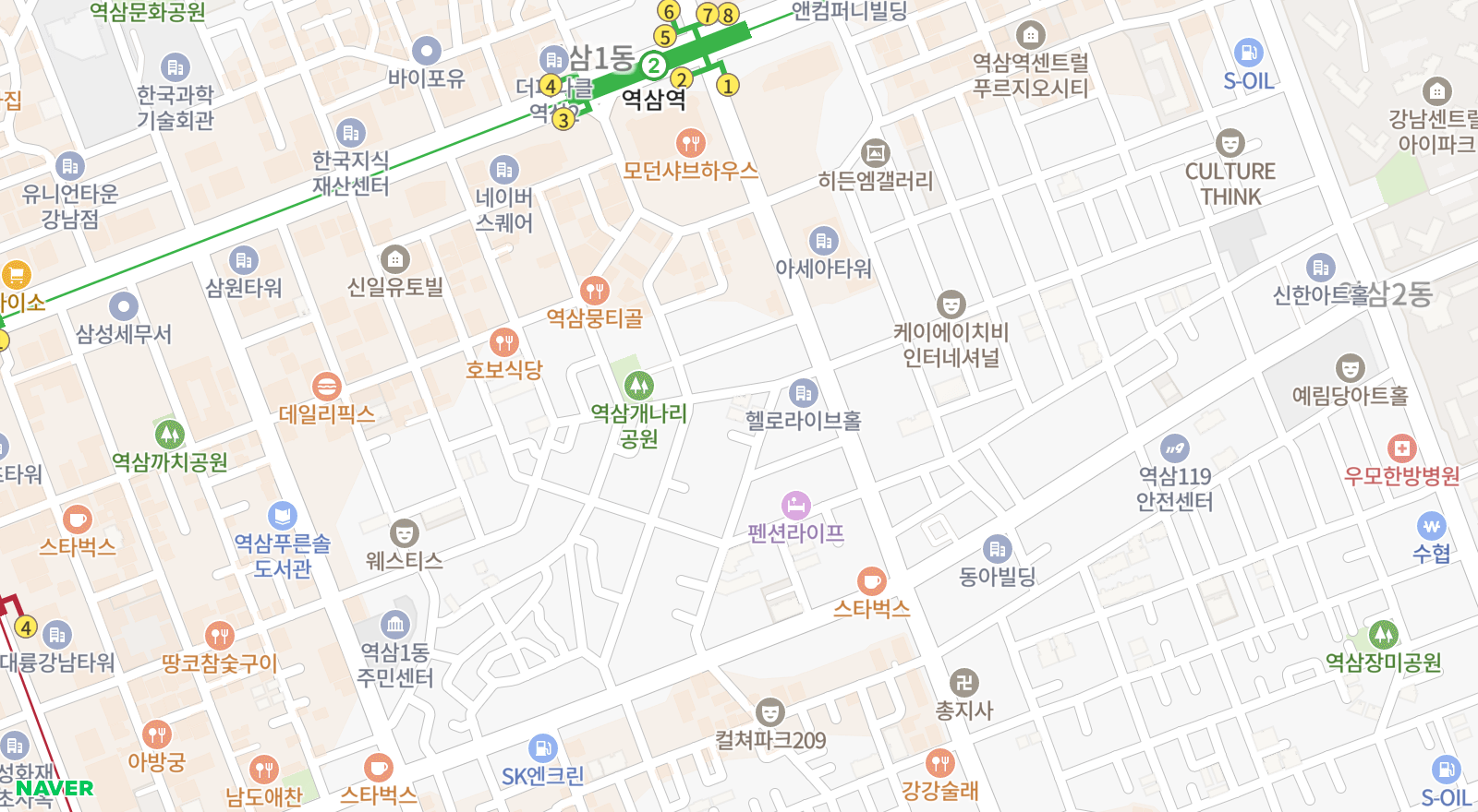 역삼동 일대 지도