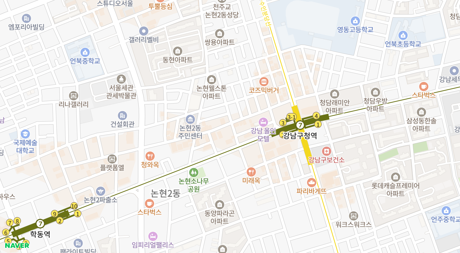 논현동 일대 지도