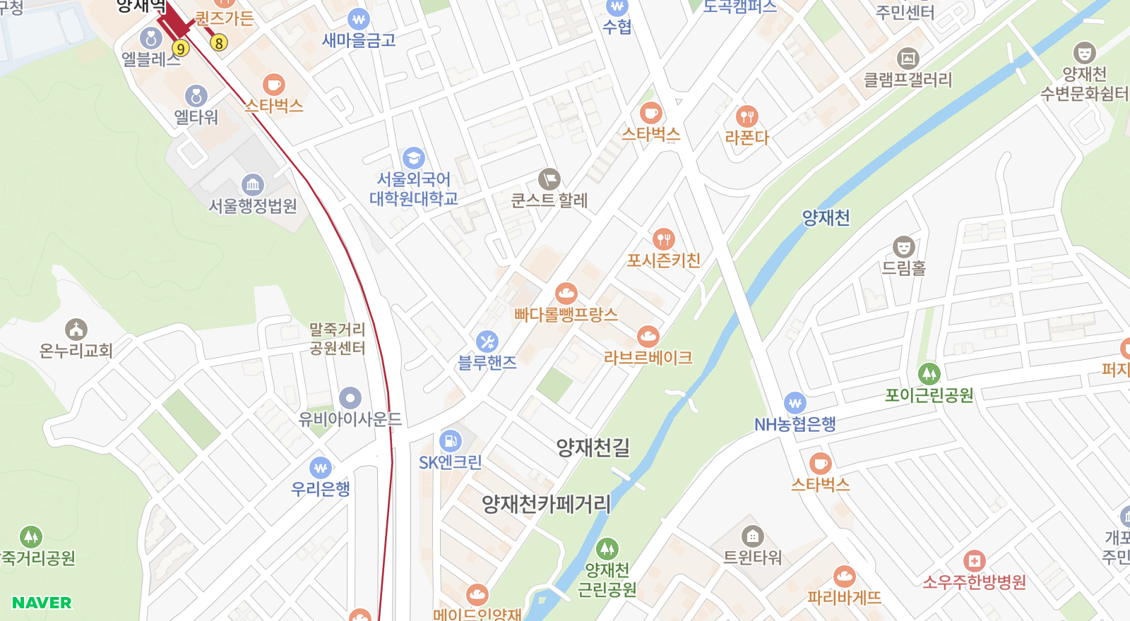 양재동 일대 지도