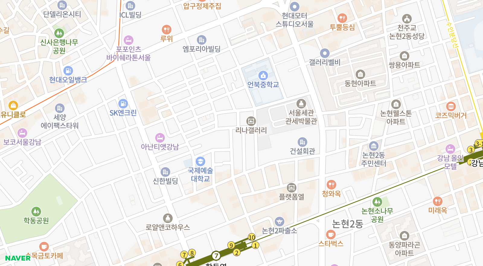 논현동 일대 지도