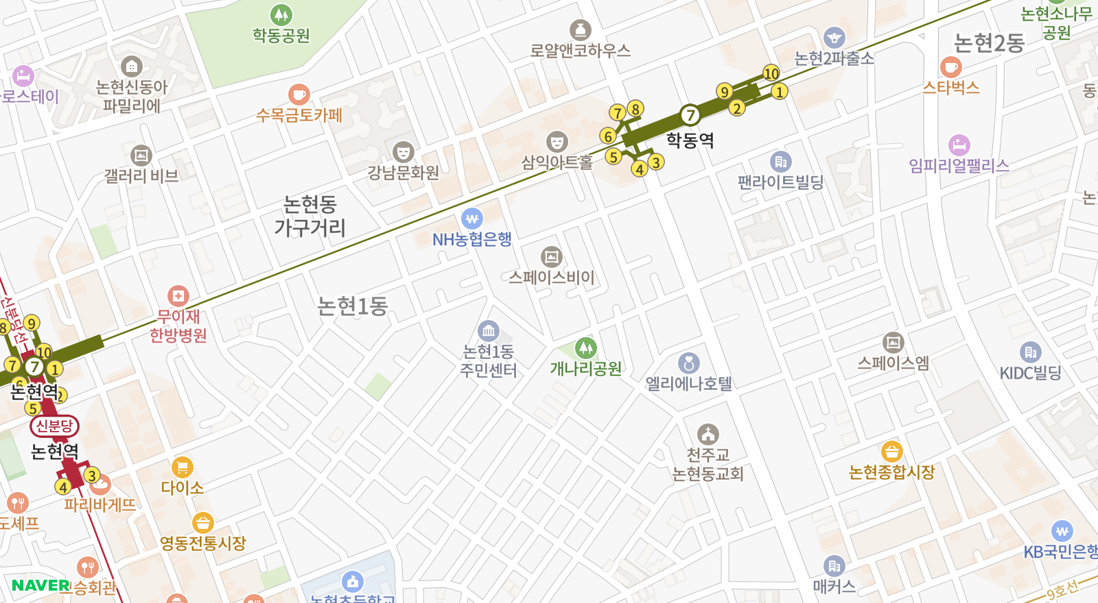논현동 일대 지도