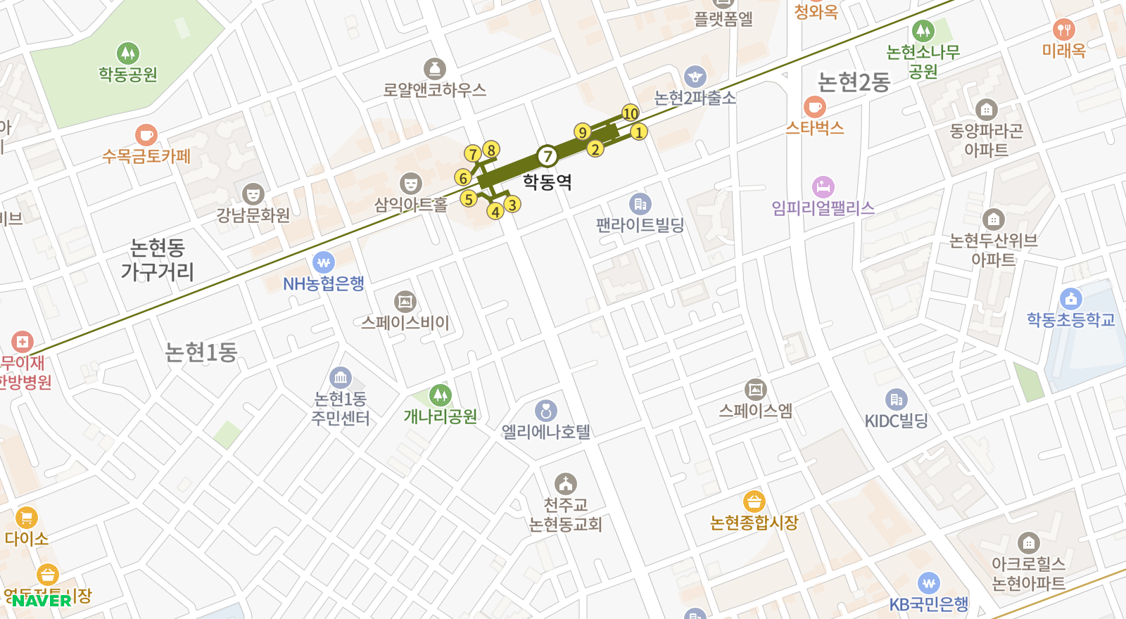 논현동 일대 지도
