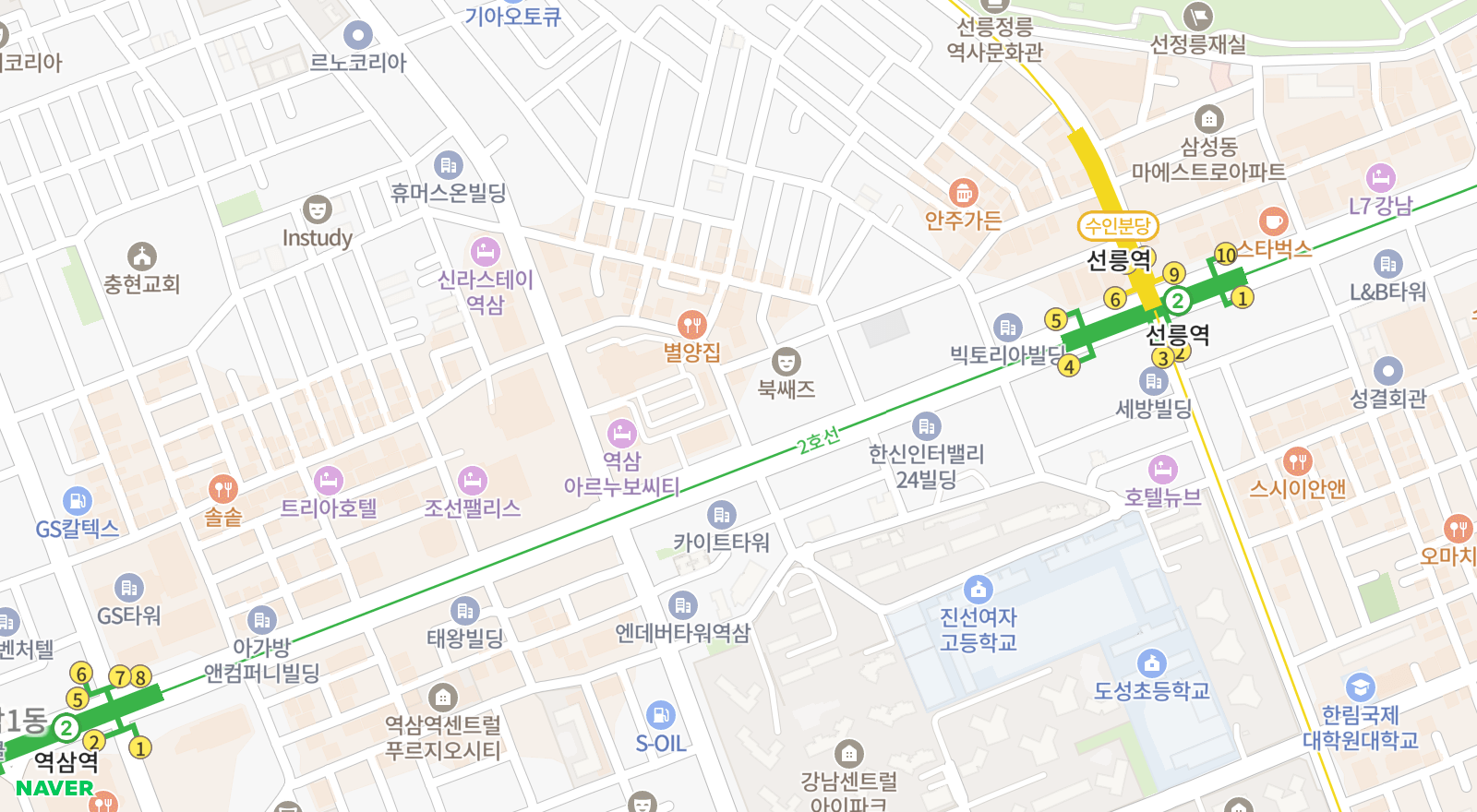역삼동 일대 지도
