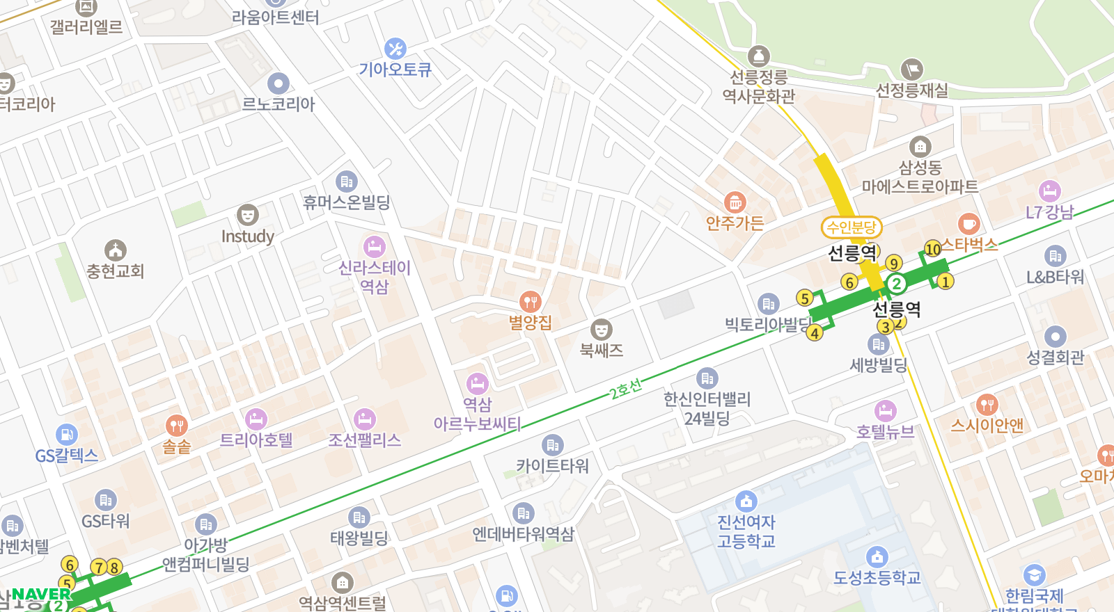 역삼동 일대 지도