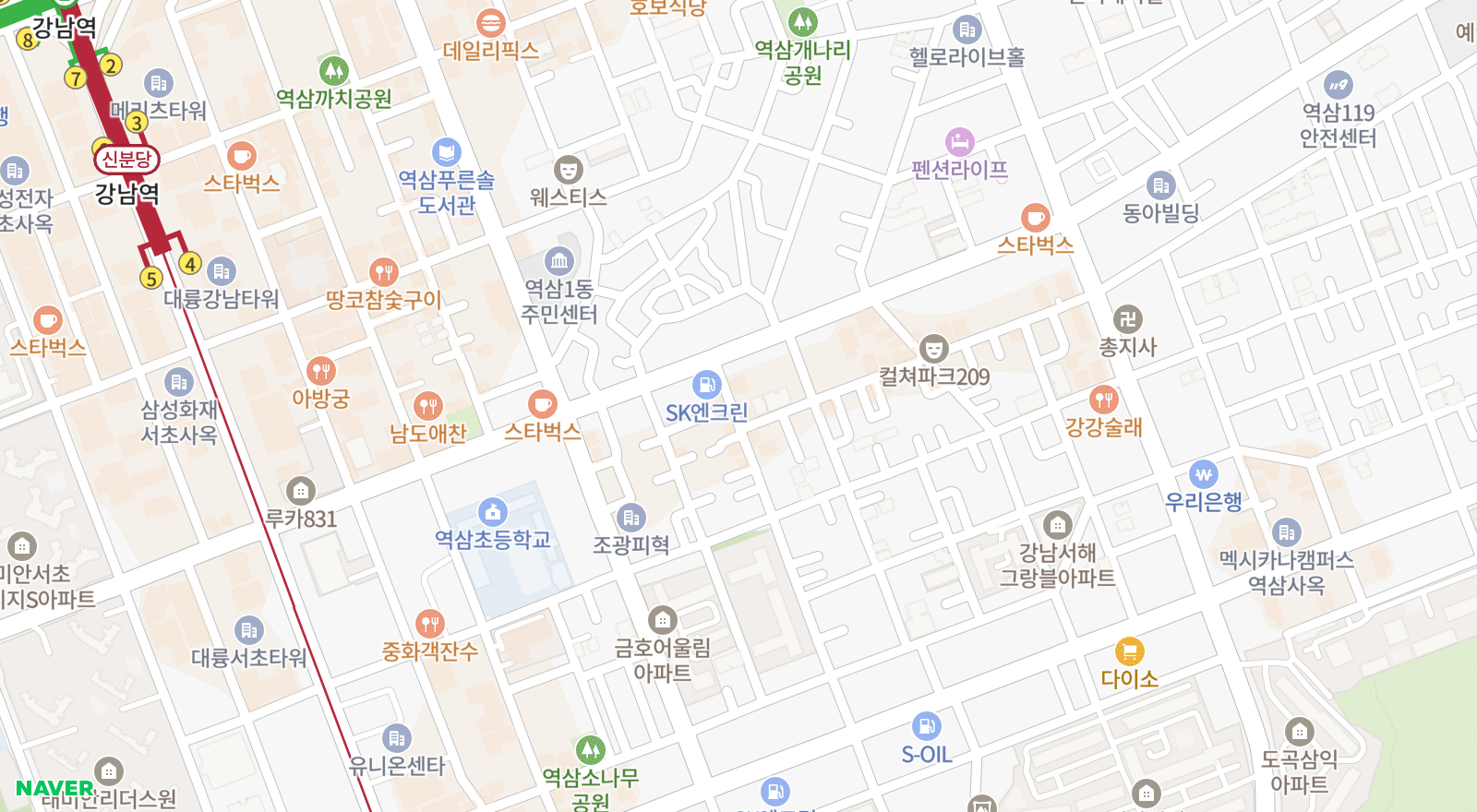 역삼동 일대 지도