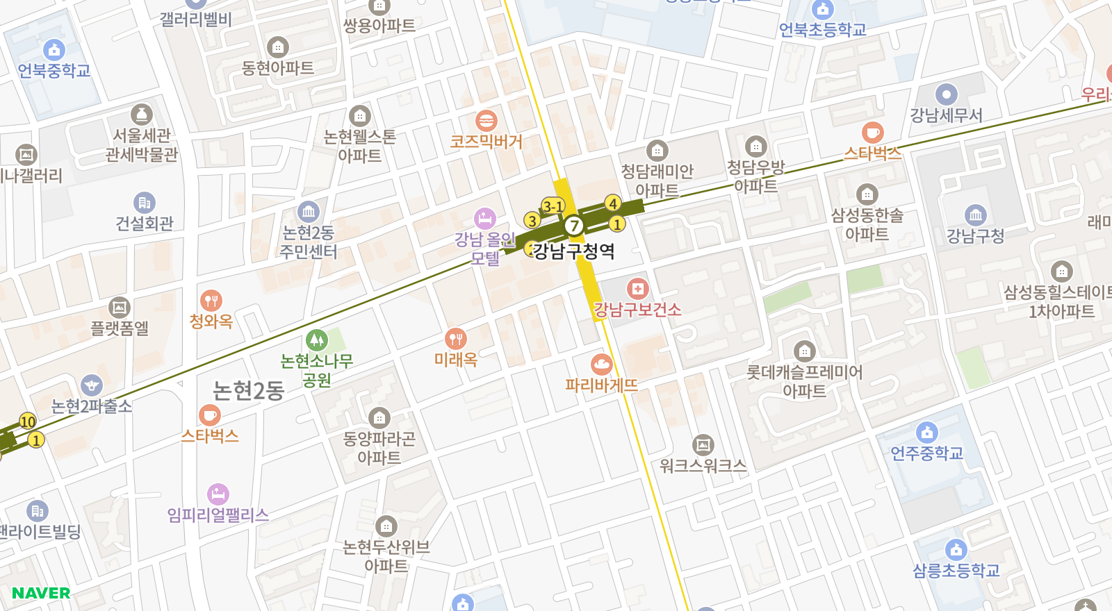 논현동 일대 지도