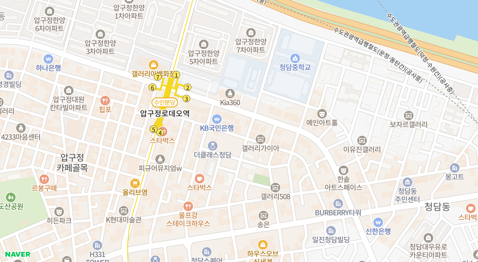 청담동 일대 지도