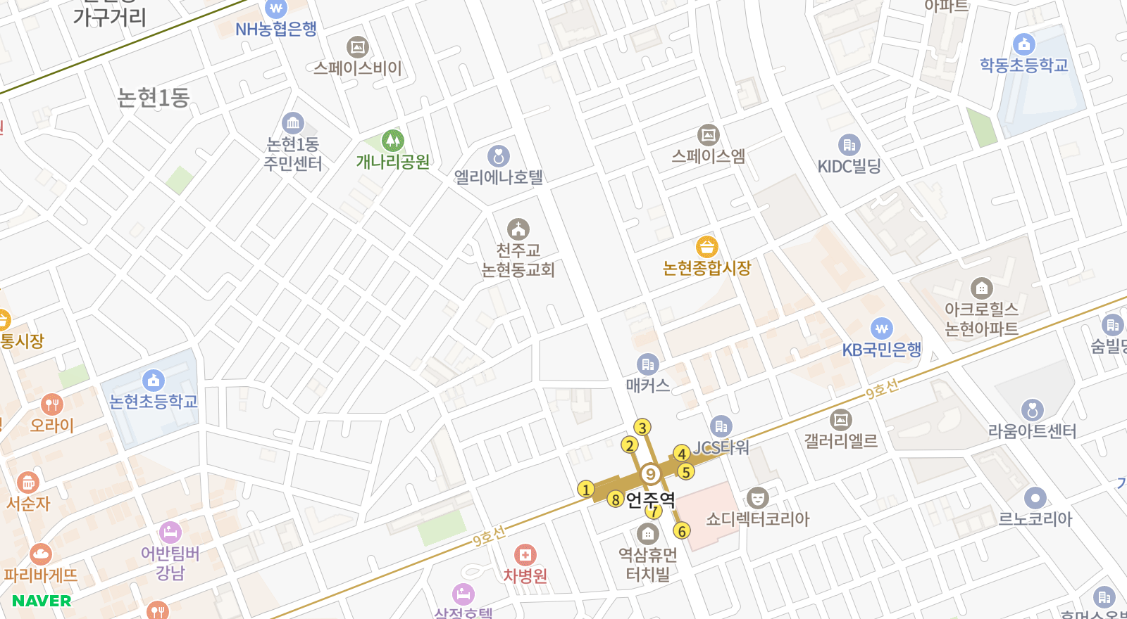 논현동 일대 지도