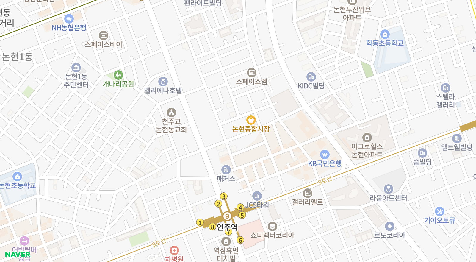 논현동 일대 지도