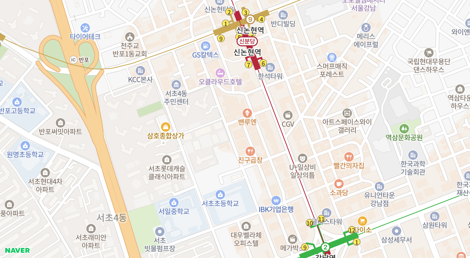 서초동 일대 지도