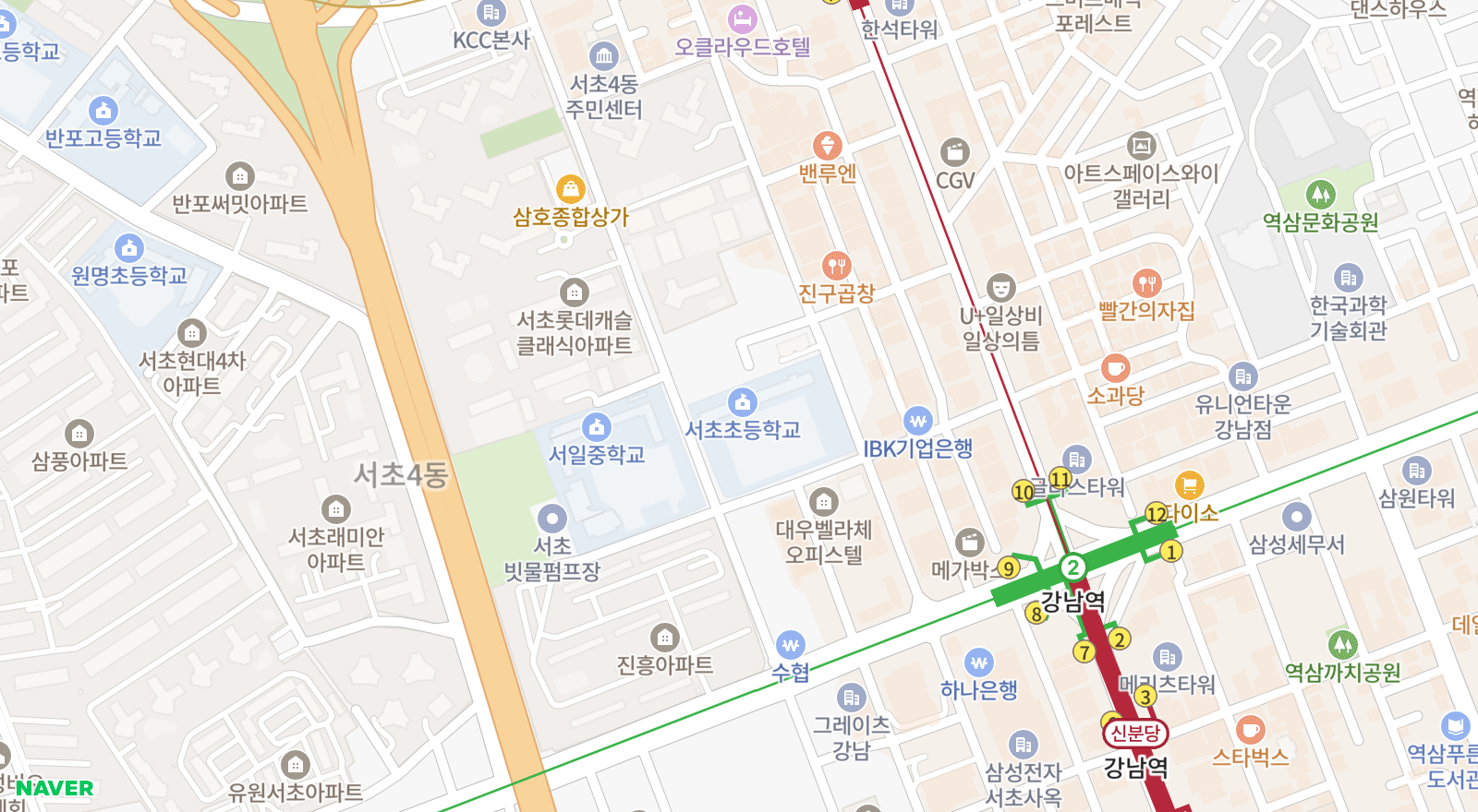 서초동 일대 지도