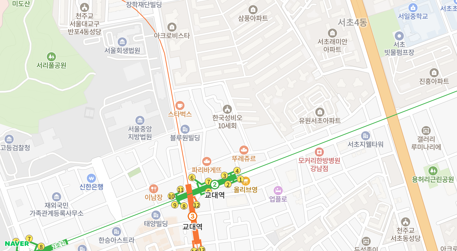 서초동 일대 지도