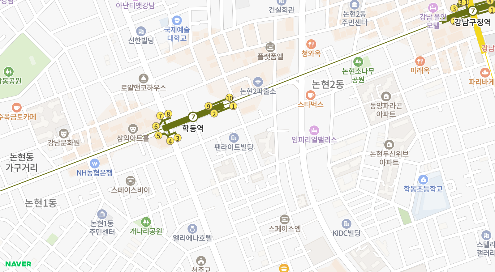 논현동 일대 지도
