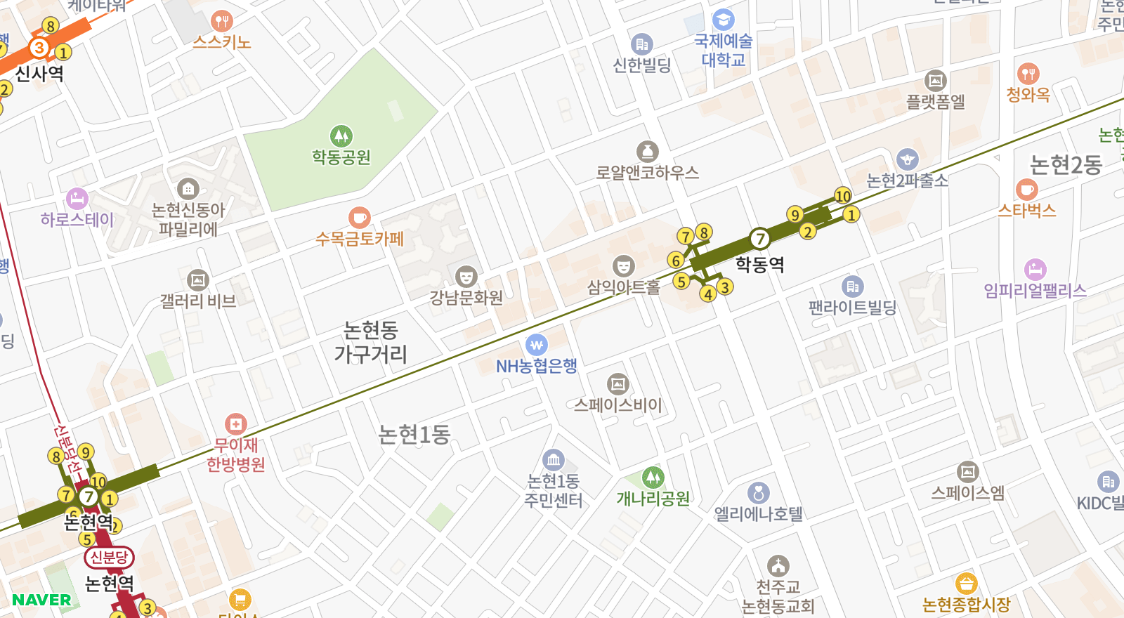 논현동 일대 지도