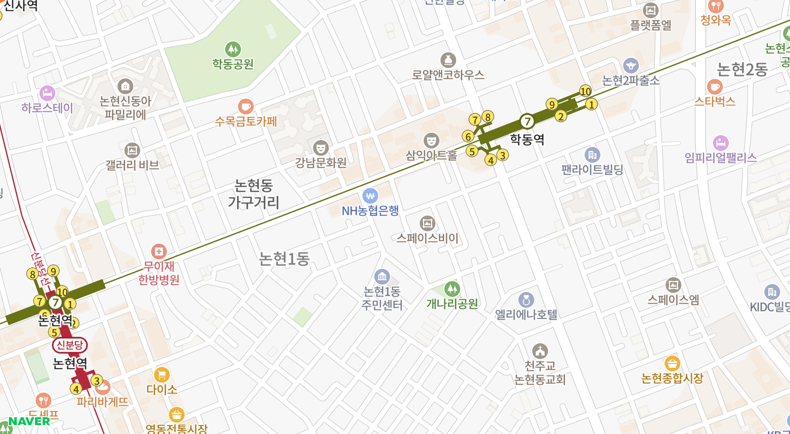 논현동 일대 지도